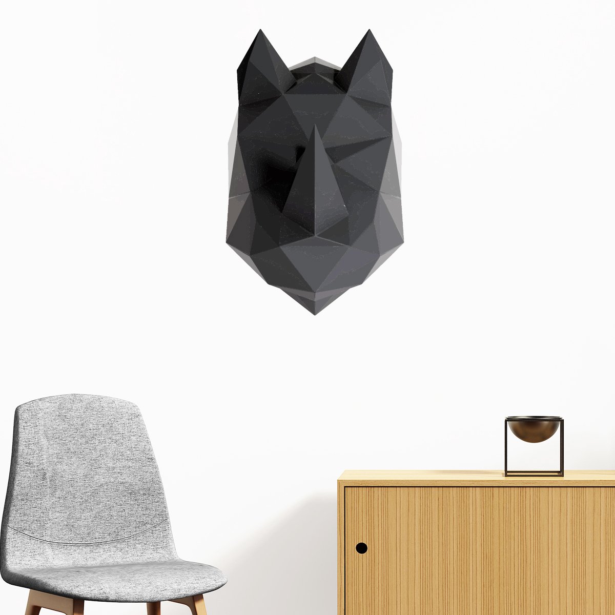 Ambiance Sticker 3D origami sticker van een zwarte neushoorn, 60 x 35 cm Multi color
