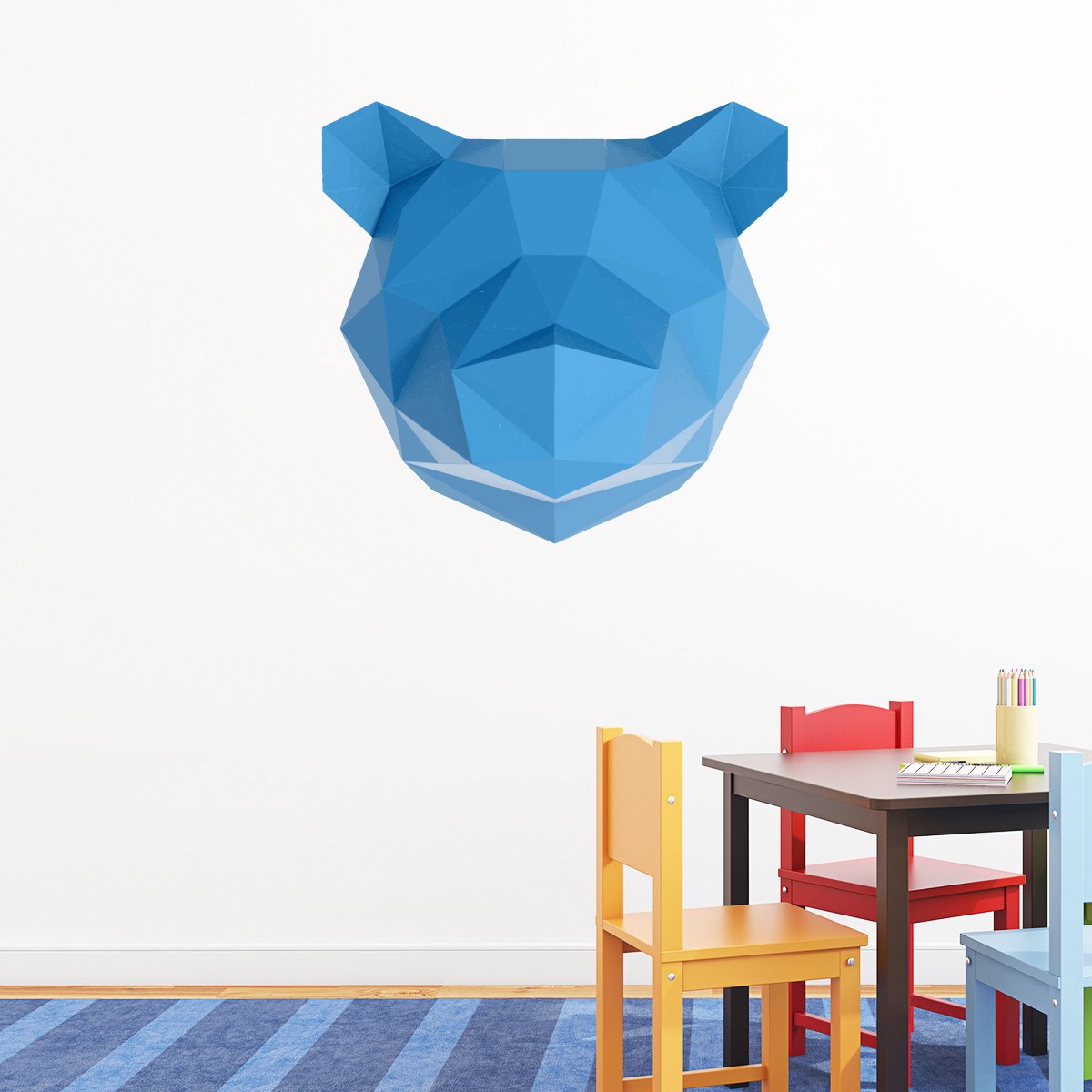 Ambiance Sticker 3D origami blauwe beer sticker 90 x 95 cm Multi color