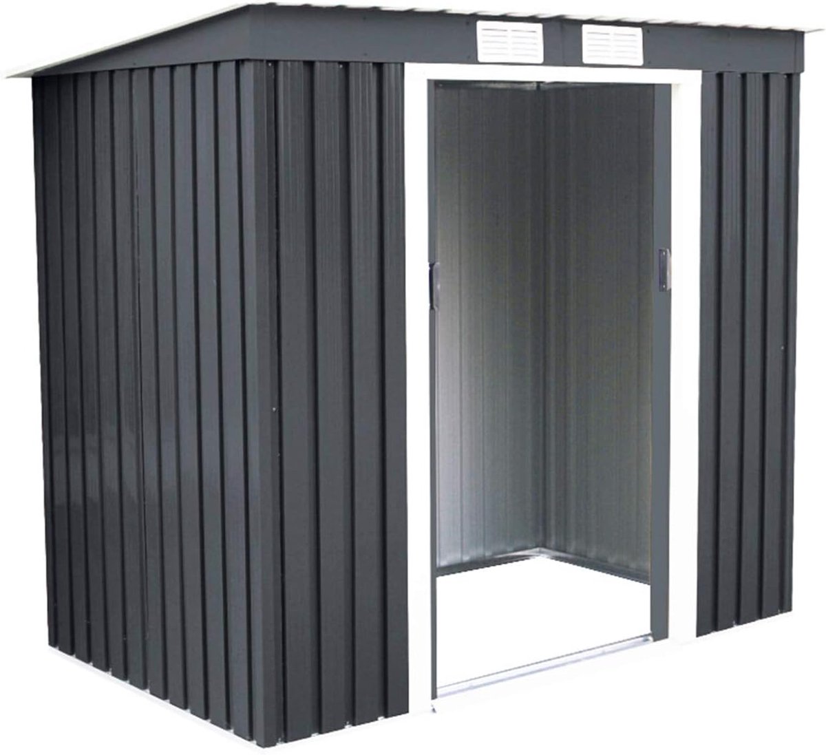 COSTWAY Buiten opslag tuinschuur met schuifdeur gereedschap tuinhuis 213 x 130 x 173cm (Donkergrijs)