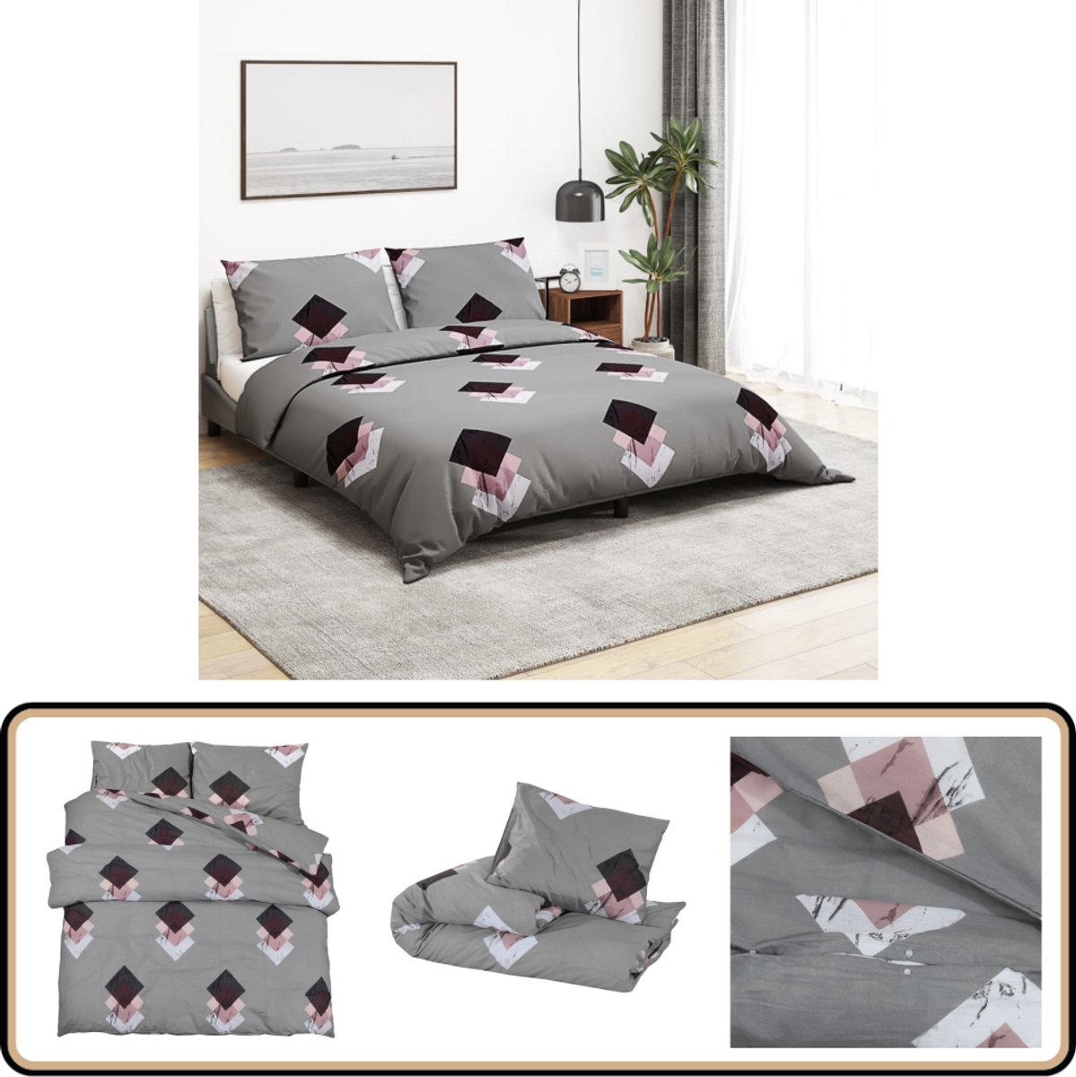vidaXL Dekbedovertrekset - 220x240 cm - Grijs Katoen Dekbed - Dekbedden - Dekbedovertrek - Overtrek