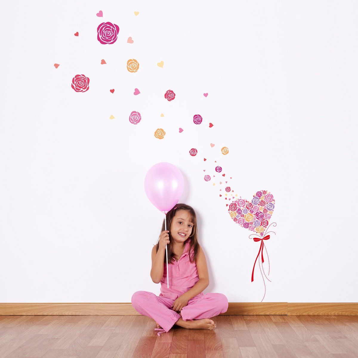 Ambiance Sticker Decoratieve muurstickers: Rozen en vliegende hartjes Multi color