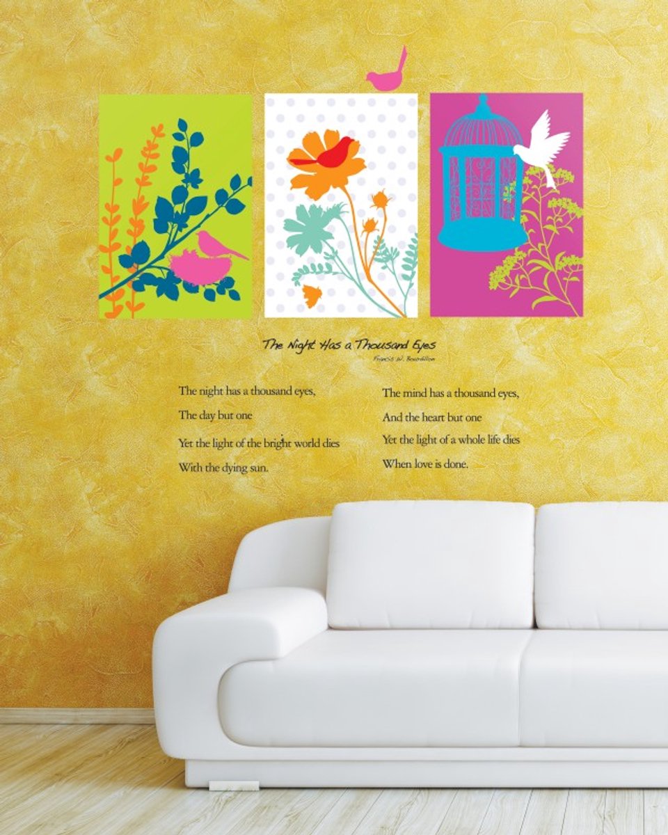 Ambiance Sticker Decoratieve muurstickers met afbeeldingen van bloemen en vogels. Multi color