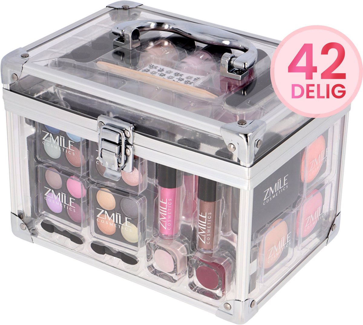 Goedkoopste Transparante Make Up Koffer Meisjes Met Inhoud 42-Delig - Grote Make Up Koffer Kinderen - Make Up Koffer Gevuld - Cosmetica Koffer - Transparante Beautycase - Veganistische Cosmetica - ‎14 x 21 x 16 cm