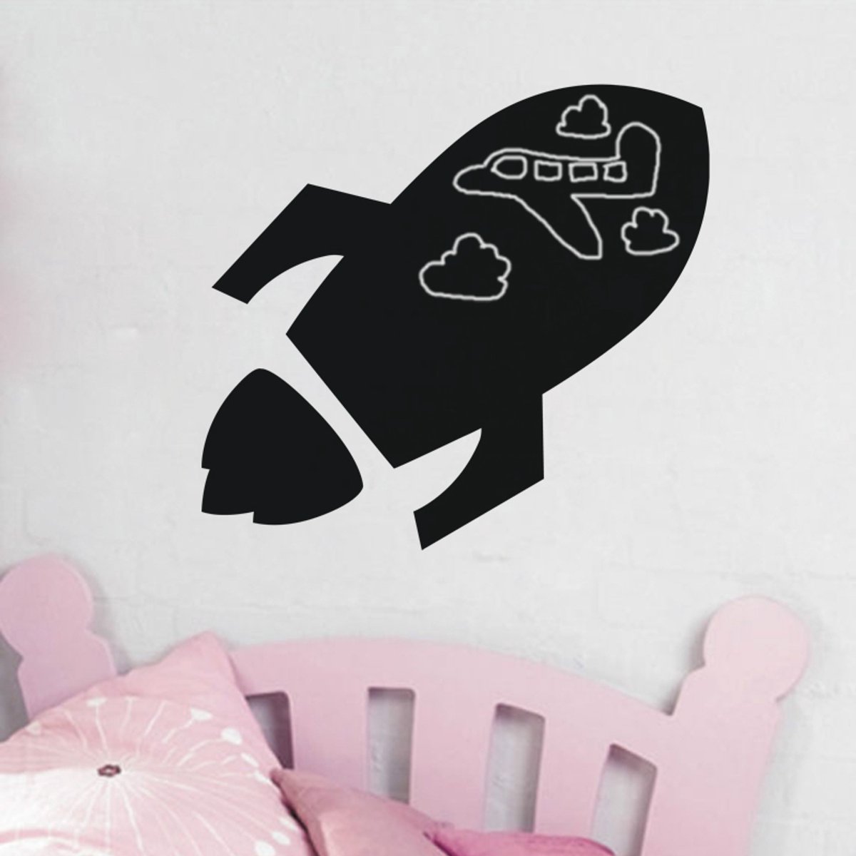 Ambiance Sticker Schoolbordsticker - uitwisbare zelfklevende muurstickers - RUIMTERAKET - 110x120cm Multi color