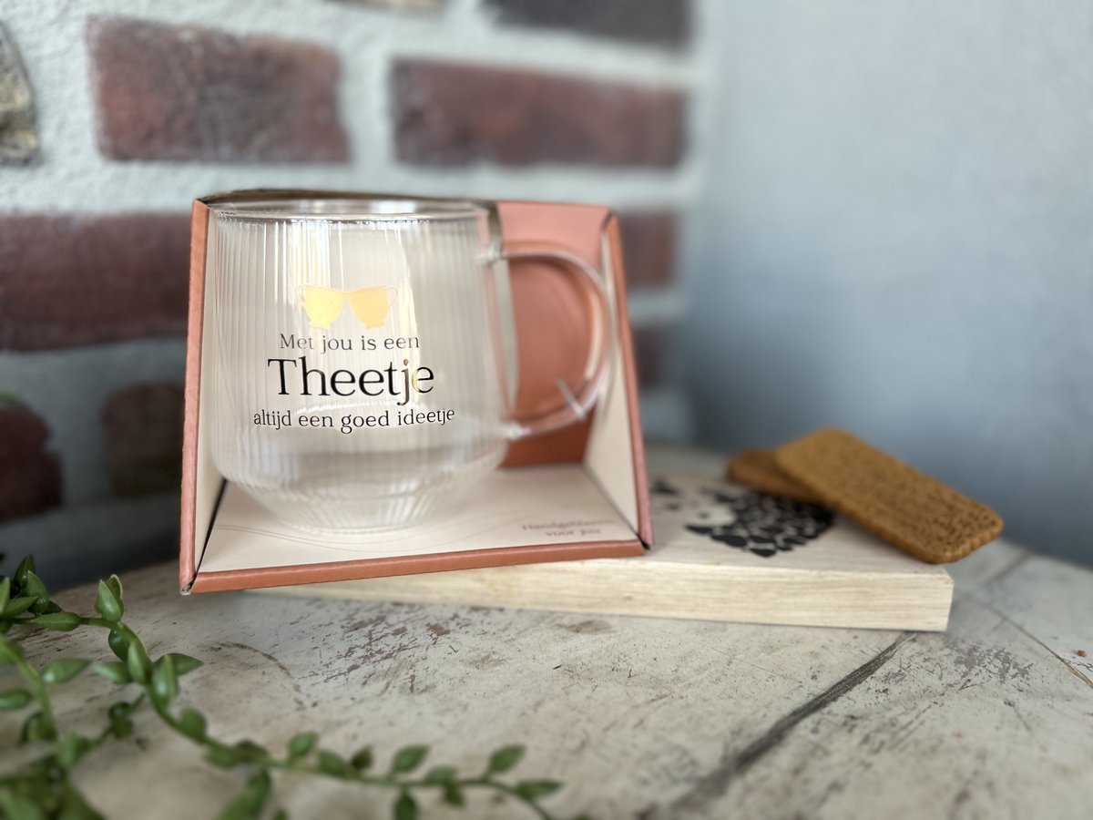 Creaties van Hier - Cadeaupakket Theeglas met Plankje - Theetje - Glas - Hout - Moederdag