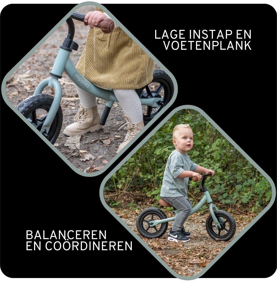Hippiez Metalen Loopfiets Worker Ocean Green vanaf 2 jaar - Groene Blauwe Loop Fiets - Verstelbaar Zadel en Stuur - Voor Jongens en Meisjes - Compact en Veilig - Lage Instap — afbeelding 6