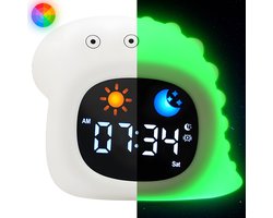 Maness® Dino Slaaptrainer - Kinderwekker - Slaapwekker - Met nachtlamp functie en wekker timer - Slaaphulp voor kinderen vanaf de peuter leeftijd - Ook leuk als nachtlampje voor baby's