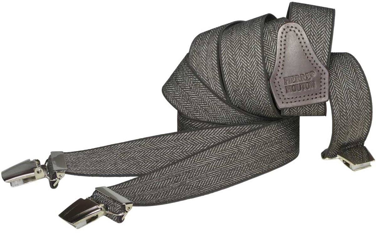 Pierre Mouton - Bretel - Volwassenen - Heren - Sergé - Donkerbruin - 140cm - 3 sterke clips - 35mm - XL - XXL
