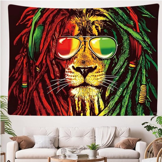 Ulticool - Reggae Rasta Jamaica Lion Glasses - Tapisserie - 200x150 cm - Groot tapisserie - Affiche