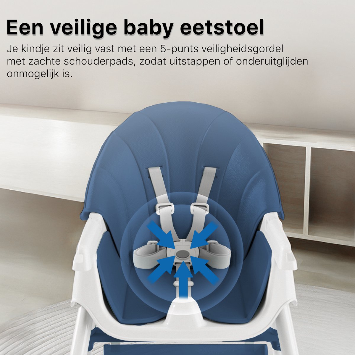 Phreeze Kinderstoel - Inklapbaar - Meegroeistoel 6 t/m 72 maanden - Afneembare Wielen - Eetstoel Baby & Peuter - Ook als Loopstoel, Wipstoel, Babystoel aan tafel / voor eten / thuis - Blauw – foto 4