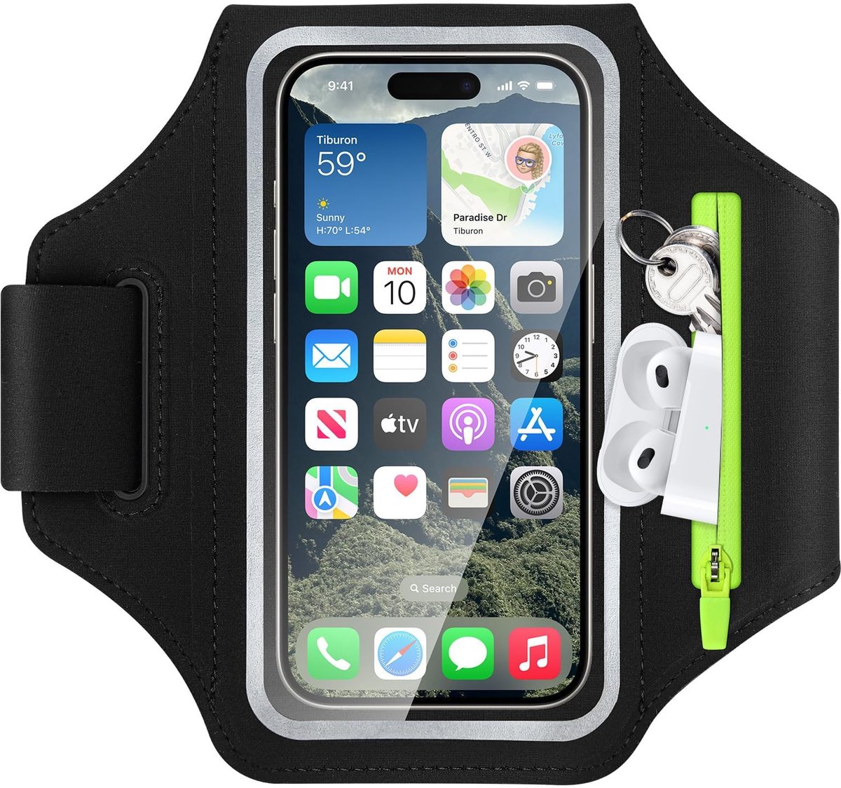 Hardloop telefoonhouder - Waterdichte - Sportarmband telefoon - Hardloop armband - 6,8 inch - Universeel - Fluorescerende waarschuwingsstrip - Compatibel Met iPhone / Galaxy