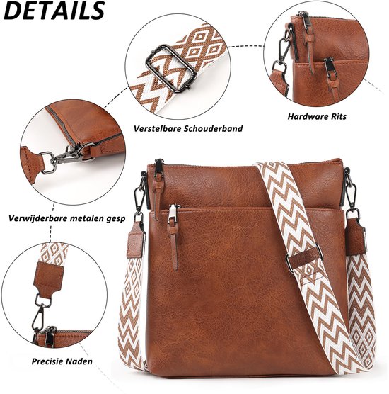 Sacs d' épaule de taille moyenne pour femmes TAN.TOMI - Sac à bandoulière - Sacs bandoulières pour femmes avec bandoulière large réglable et amovible - Marron