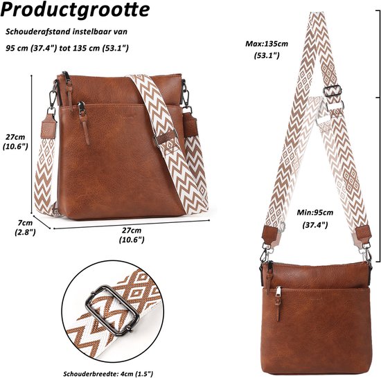 Sacs d' épaule de taille moyenne pour femmes TAN.TOMI - Sac à bandoulière - Sacs bandoulières pour femmes avec bandoulière large réglable et amovible - Marron