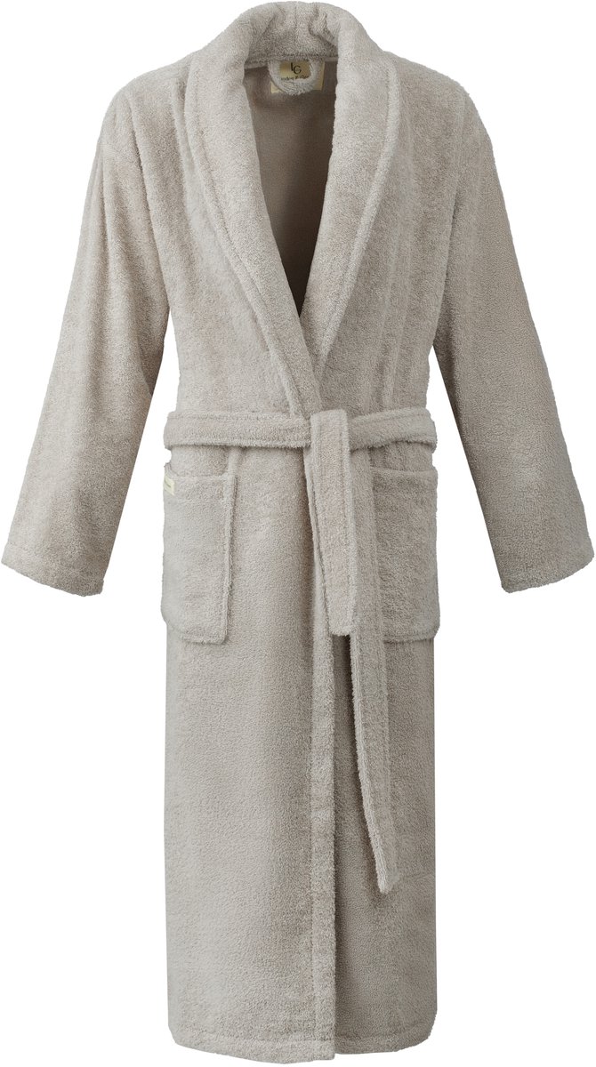 Linden&Green - Unisex Badjas - 100% Katoen Badjas - L - Beige - Katoen badstof - Sjaalkraag - Badjas dames - Badjas heren - Badjas dames en heren - %100 Katoen - Maat L op Prijzenvolger.com