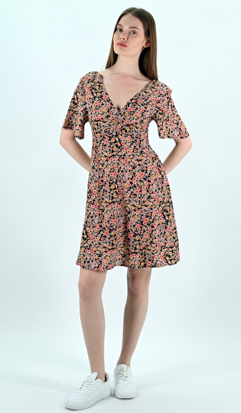 YesMooi - Mini -robe à imprimé floral - Col en V et dos nu - M (38) - Rose | Orange | Beige