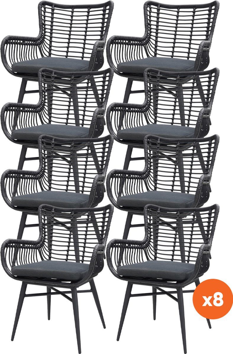 Set van 8 - Jasmine dining tuinstoel - Black