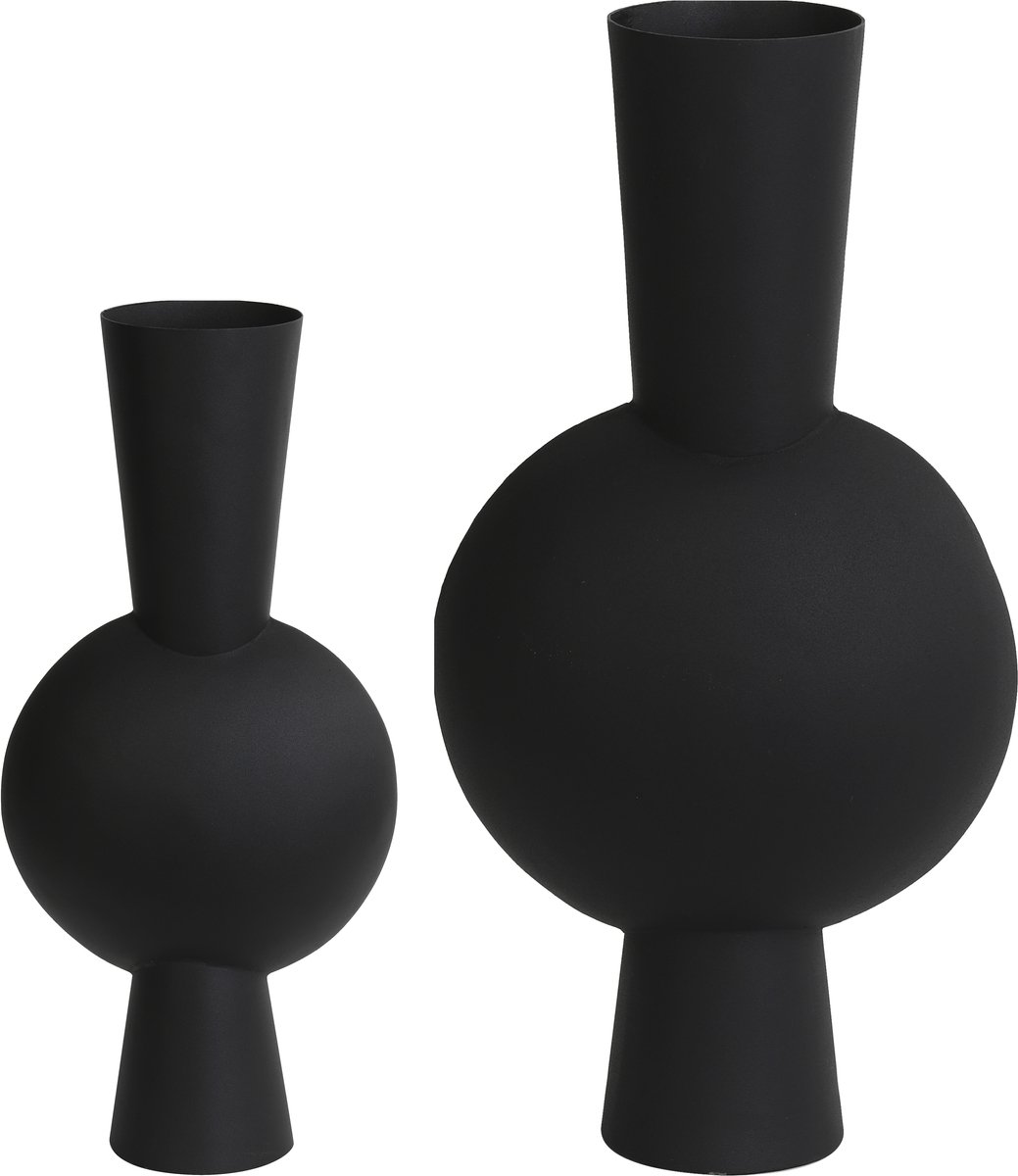 Vaas Kavandu - Zwart - Set 53+39,5cm - Metaal - - Bloemenvaas - Woondecoratie - Decoratieve vaas voor woonkamer of slaapkamer - Moederdag - Moederdag cadeautje - Moederdag cadeau voor mama