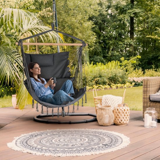 Outtec® Hangstoel met 3 Kussens - 100x130x75cm, tot 140 kg - Boho Fringed Fauteuil, Zitzak, Schommel - voor Buiten, Tuin, Balkon, Huis