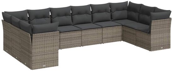 vidaXL Salon de jardin 10 pièces Grijs avec coussins