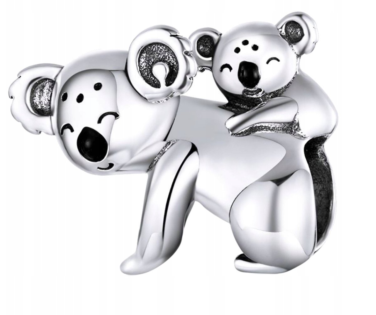 Fler® | Bedel | Past op populaire bedelarmbanden (standaard - 3mm) | Koala met Baby Bedel | Hangbedel Charm | 925 sterling zilver | Zwarte emaille | Armband Kraal | Valentijnsdag Cadeau | Sinterklaas kado | Kerstcadeau | Verjaardagsgeschenk | Vriend