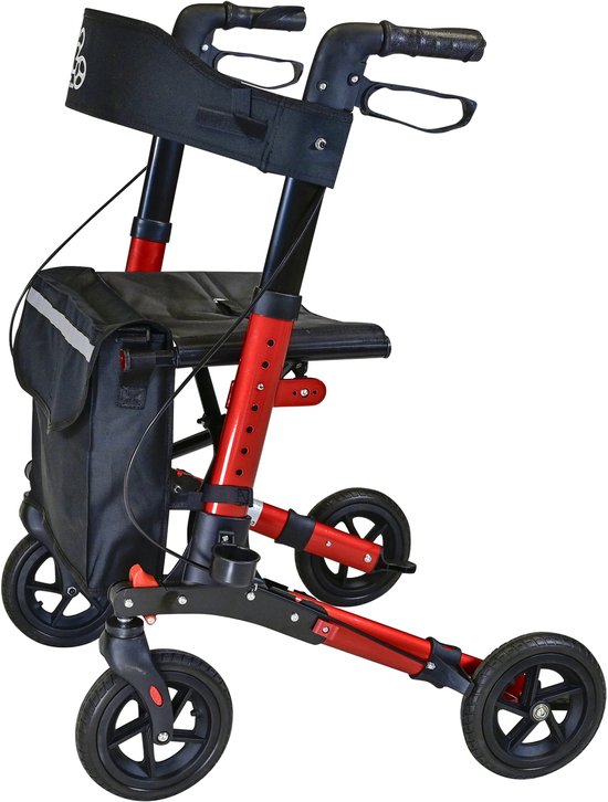 2020 Lichtgewicht rollator 4.0, Dubbel opvouwbaar, Fire-Red (6,9KG), Unieke zachte rubber banden (Comfort van een luchtband), Zachte comfortabele duwhandvatten