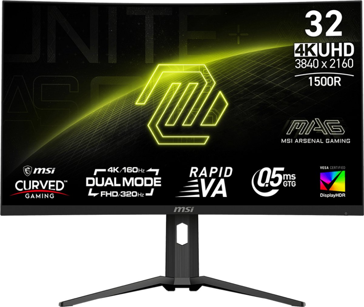 MSI MAG 321CUPDF - 4K UHD Curved Gaming Monitor - Rapid VA - 32 inch - Dual Mode: 4K/160Hz of FHD/320Hz - MSI - €479,00