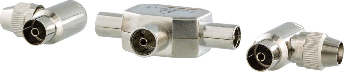 Q-Link Coax Splitter TV 2 Male/ Female Haaks