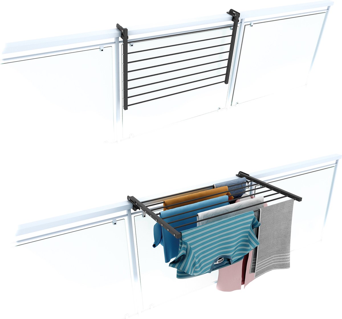 Foxydry Duo 82 cm balkon wasrek - antraciet - rechthoekige reling