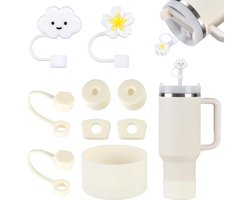 6 Silicone Stoppers met Rietjes Dop - Stanley Cup Accessoires - Leakproof Straw Lids voor Veilig en Handig Drinken - 2 Stuks Rietjes - 1 Siliconen Hoes