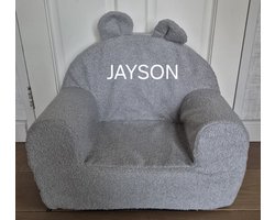 bouclé kinderfauteuil grijs/zachte kinderstoel/geborduurde naam/gepersonaliseerd
