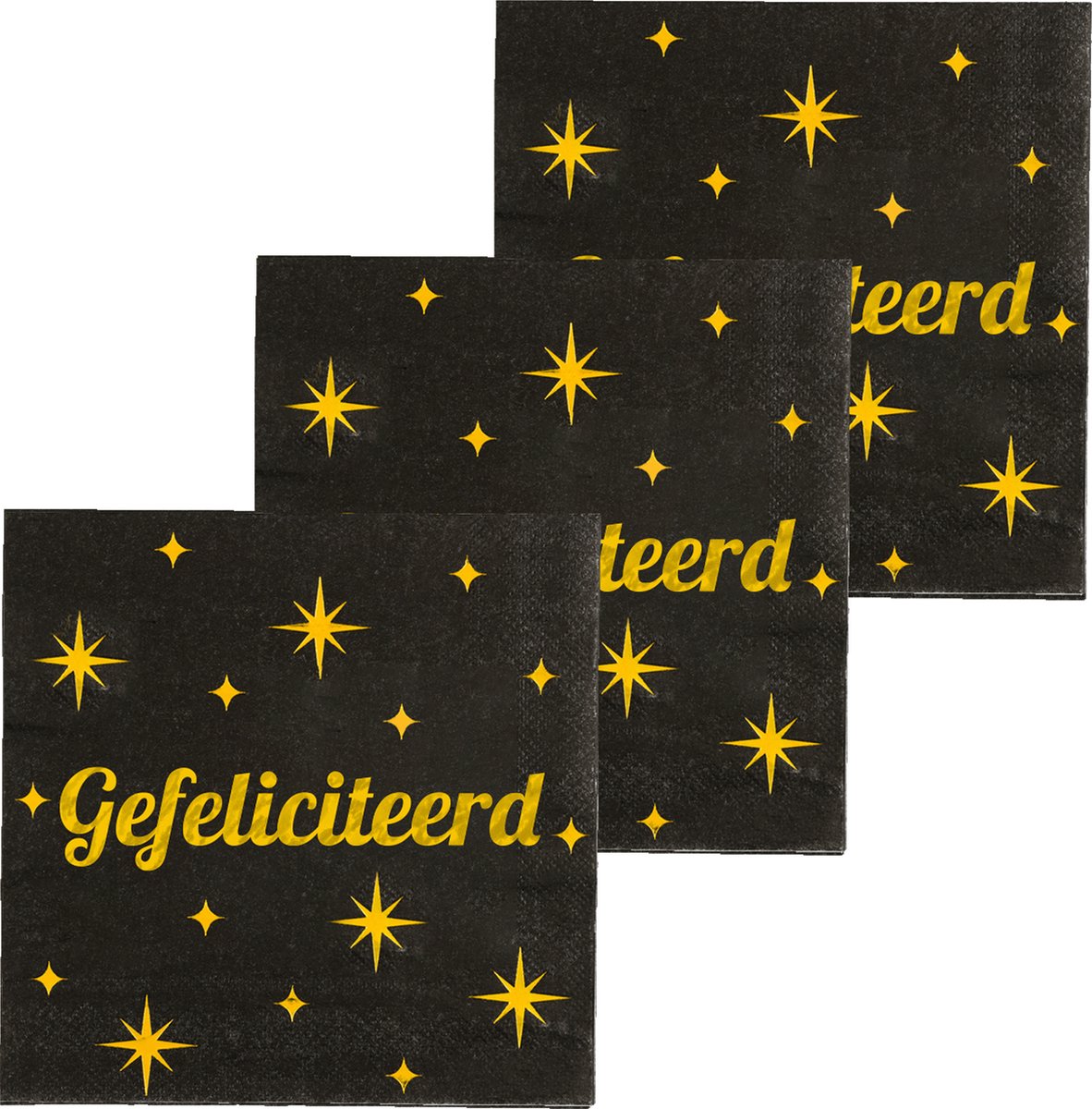 Paperdreams Verjaardag feest servetten - Gefeliciteerd - 48x stuks - zwart/goud - 33 x 33 cm
