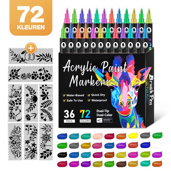 Acrylstiften Dual Tip 36 Stuks - 72 Kleuren