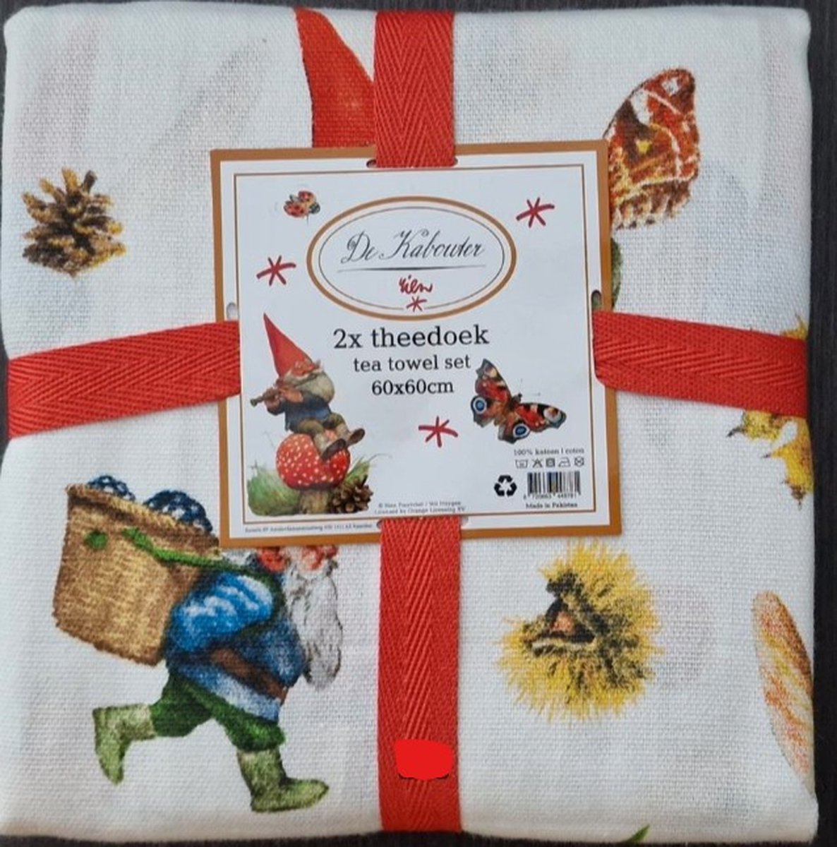 2 Theedoeken Rien Poortvliet Kabouters en Vlinders 60x60 cm