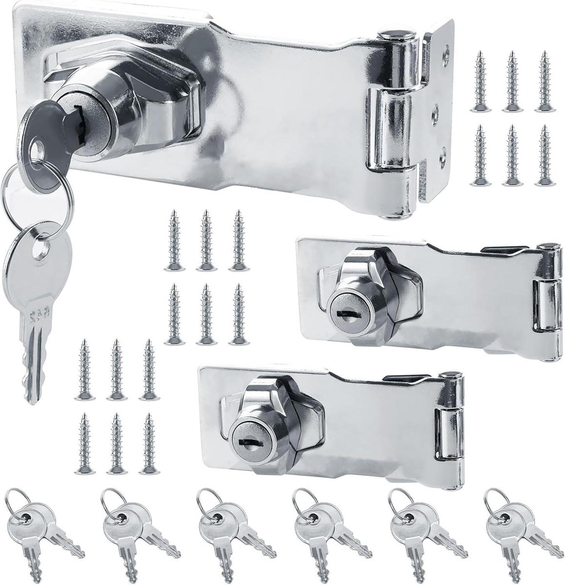 Hangslot 4 inch met sleutel - roestvrij staal - afsluitbaar meubelslot - kastdeur kelder - 3 stuks.