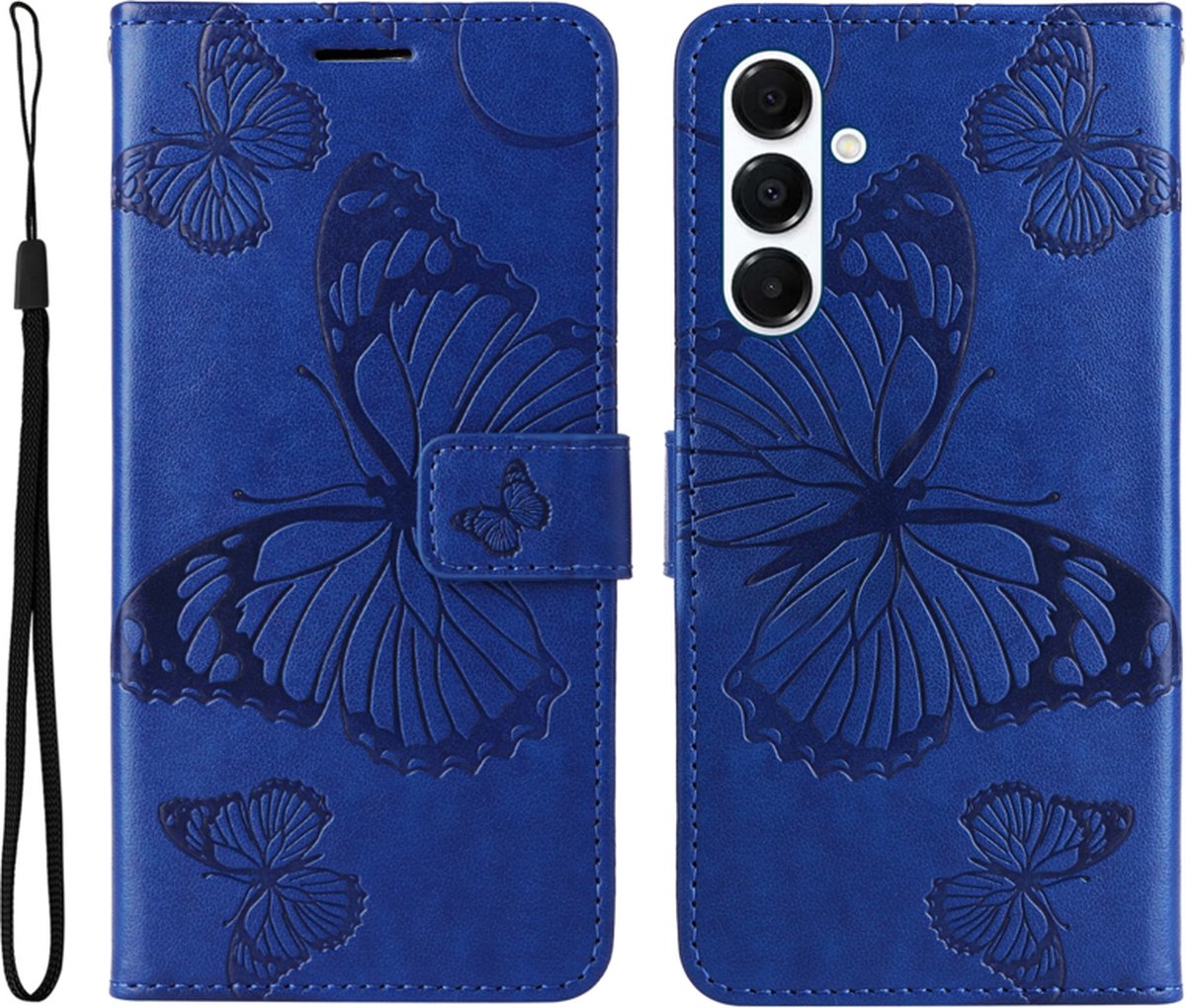 PU BookCover Hoes Etui geschikt voor Samsung Galaxy A16 - A26 - Blauw - Vlinders