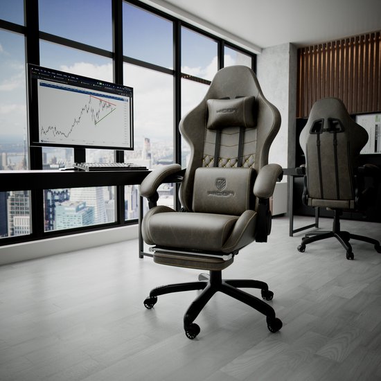 HICON® Gaming Stoel - Ergonomische Gaming stoel met Voetsteun - Comfort Gaming Chair - Vittoria - Bruin