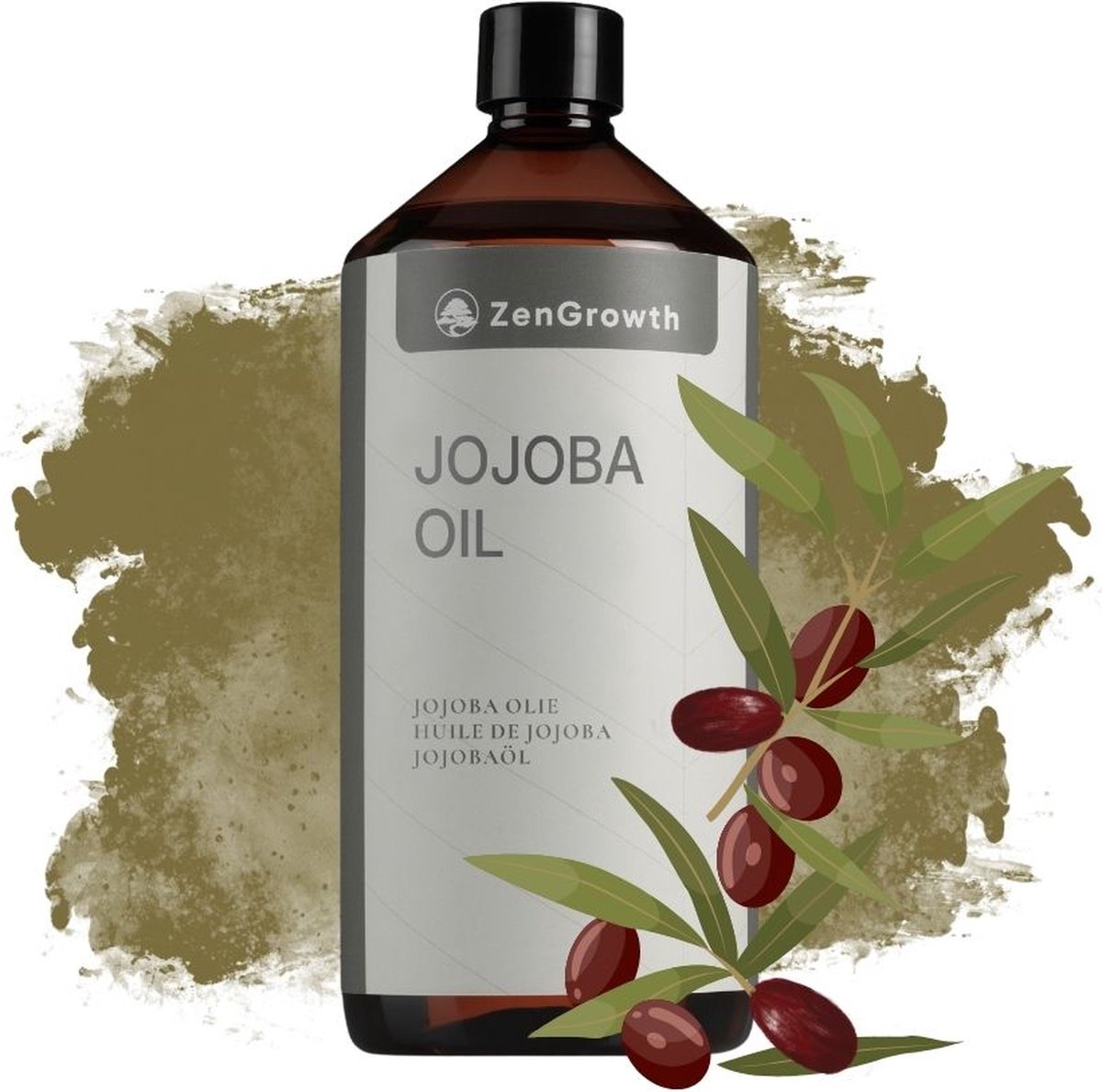 Goedkoopste ZenGrowth® Jojobaolie 1 Liter – huidolie, baardolie, haarolie, gezichtsolie – 100 puur & onbewerkt – Jojoba massageolie – koudgeperst