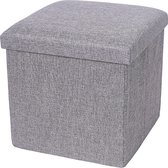 Luxaliving opbergpoef met deksel – Grijs – 38×38×37 cm – Voetenbank met Opbergruimte – hocker met opbergruimte