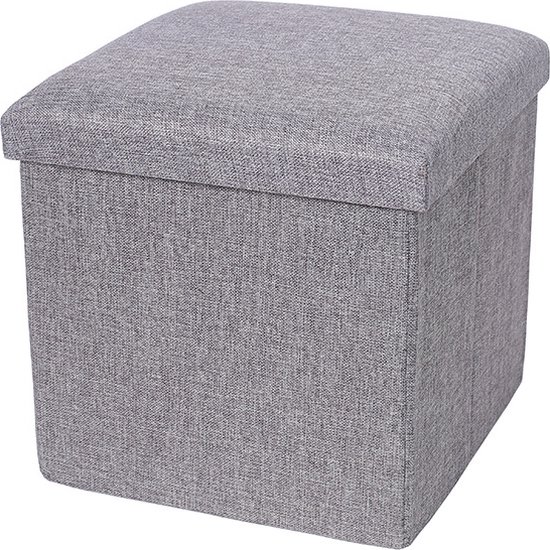 Pouf avec espace de rangement - Grijs - 38 x 38 x 37 cm - Repose-pieds - Pliable - Panier de rangement avec couvercle - Tabouret de rangement - Pouf - Poufs