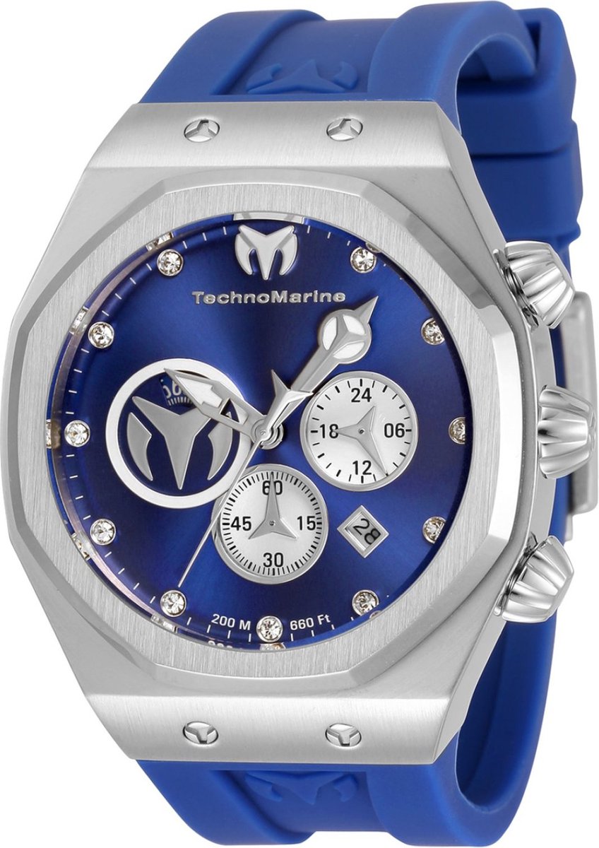 TechnoMarine Reef TM-520001 Heren Horloge - Waterdicht - Analoog - Quartz Uurwerk - Roestvrij Staal met blauwe Wijzerplaat - 45mm