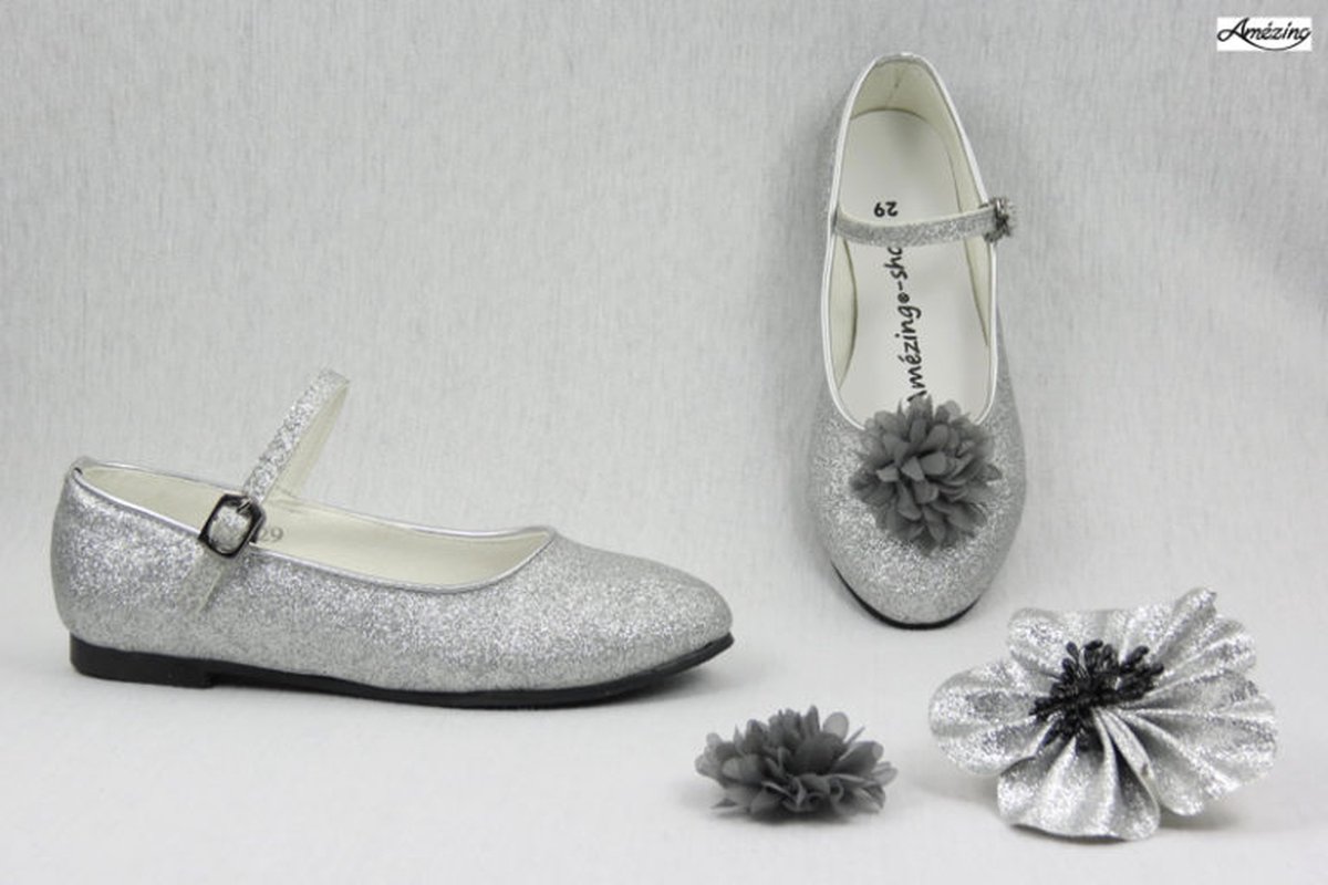Amezing Shoes Ballerina met glitter zilver (binnenzool bruidsmeisje schoenen