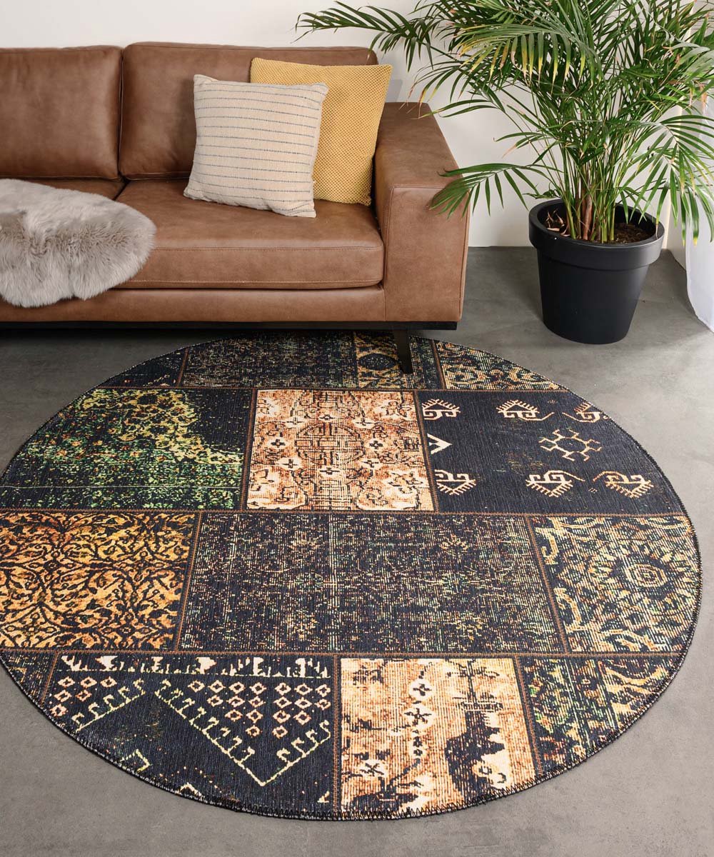 Patchwork vloerkleed rond - Fade No.1 olijfgroen 190