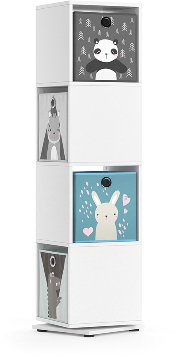 Vicco Kinderboekenkast – 35.2 x 144.2 cm met 4 vouwboxen Wit