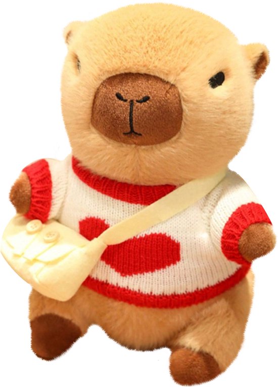 S&E Capybara Knuffel – Schattige en Zachte Pluche Knuffel met Trui (23 cm) - Valentijn - Rode hart