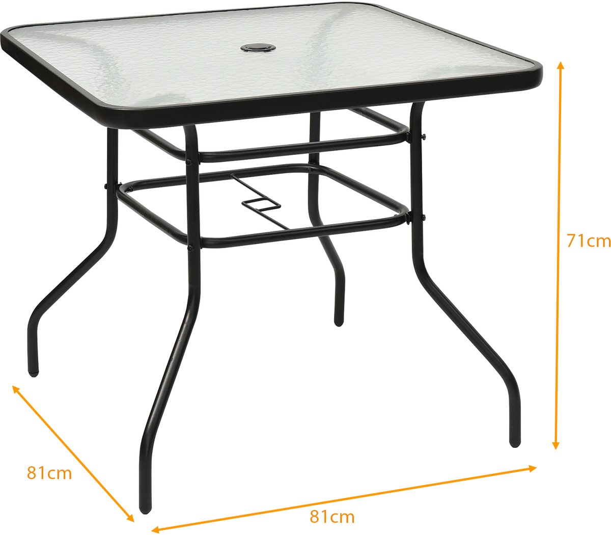 COSTWAY 80 cm Tuintafel, Rechthoekige metalen koffie/theetafel met gehard glazen blad en paraplugat, moderne klassieke stijl past bij elk decor, Buiten eettafel voor Patio, Tuin, Balkon, Achtertuin thumbnail 8