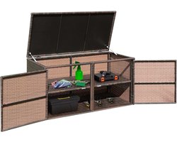 COSTWAY Opbergbox rotan, 333 liter, kussenbox met dubbele deuren, deksel en plank, tuinbox, kistbank, tuinbox, weerbestendig, voor terras, tuin, balkon, 115/215 x 60 x 65 cm