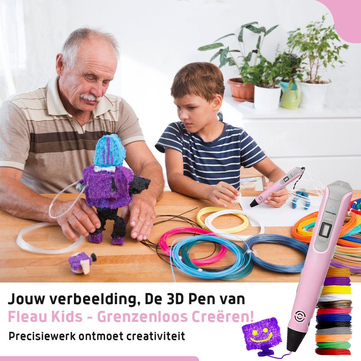 Fleau Kids 3D Pen Starterspakket Roze L - 36m Filament - 12 Kleuren Vullingen - PRO 2025 USB-C model + Vele Extra's - Knutselen en Tekenen - 3D Printen - Tekenset — afbeelding 7