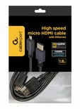 Verpakking van een 1.8m zwarte Micro HDMI kabel met Ethernet, ondersteunt 4K HDMI 2.0.