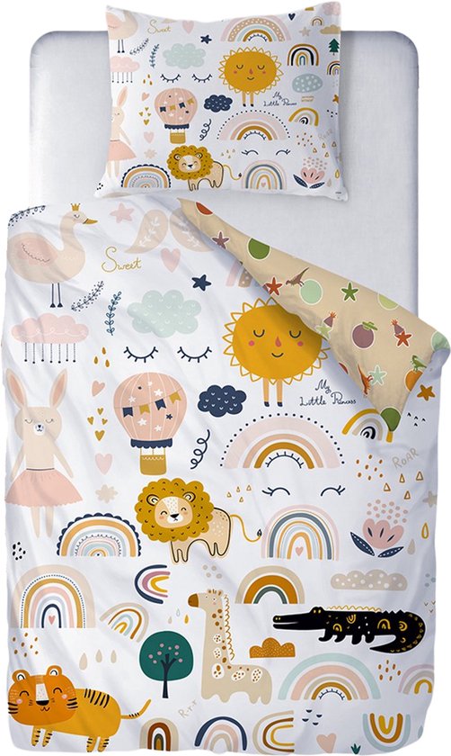 Ulticool Dekbedovertrek - Beddengoed Dieren Safari Dinosaurus - 140 x 200 cm Kussensloop 60 x 70 cm - voor Dekbed 1 Persoons Kamer - Dino Slaapkamer Kinderkamer Babykamer Peuter Cadeau - Sinterklaas Cadeautjes Kinderen - Decoratie - Jongens Meisjes