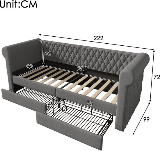 Fluweel Gestoffeerd Dagbed - 140x200cm - Met LED-verlichting En USB Aansluiting Beige Matras Niet Inbegrepen